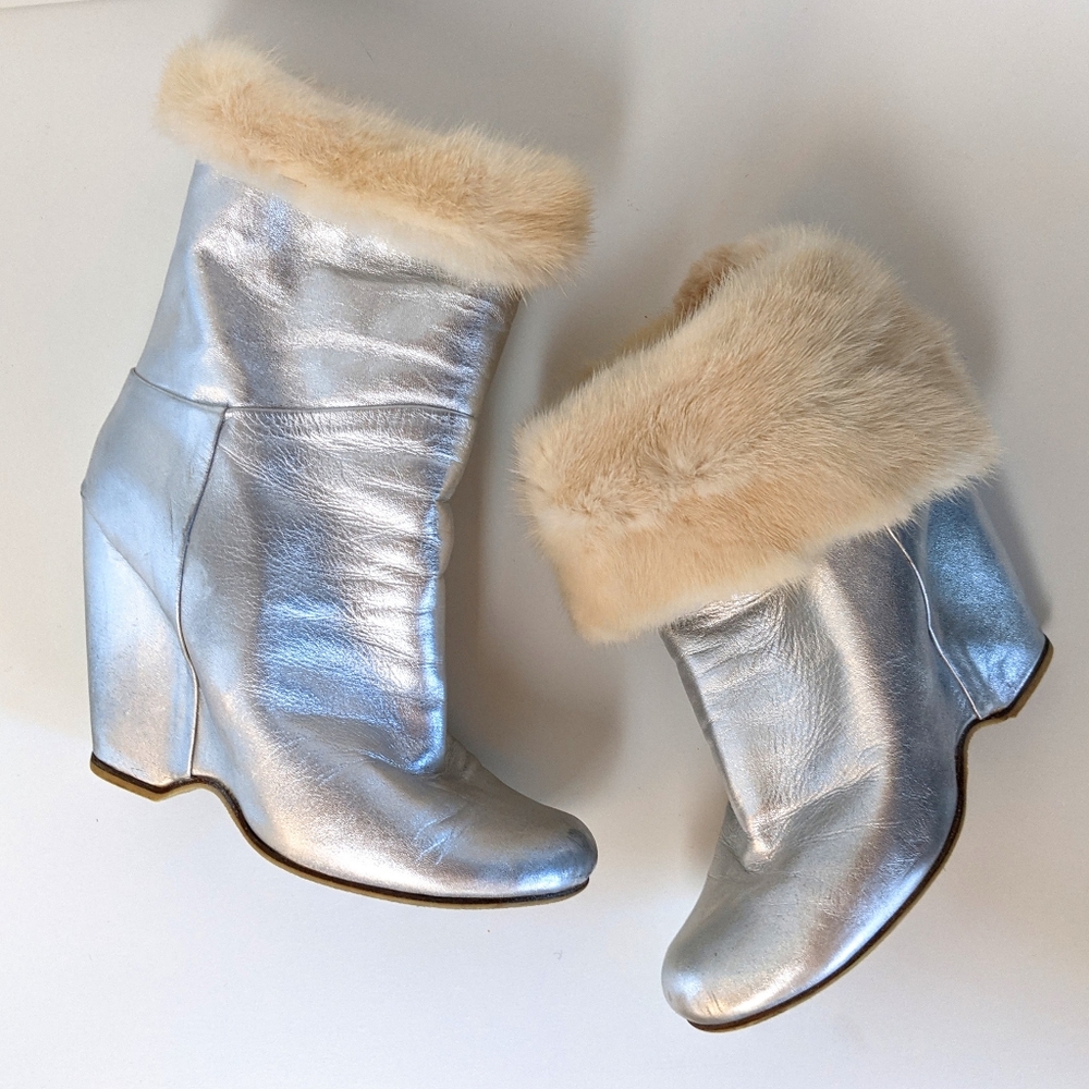 GIUSEPPE ZANOTTI mink wedge booties